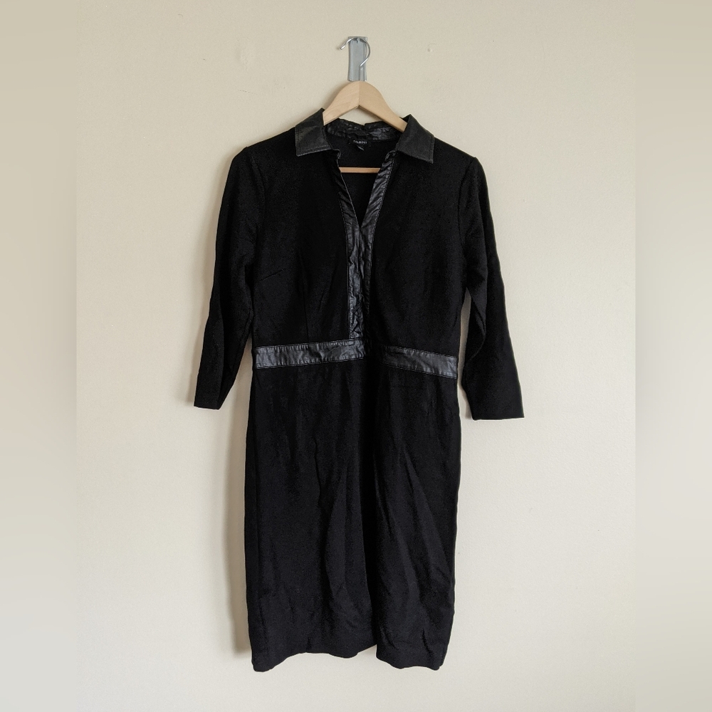 Talbots Black Sheath Dress with Collar and 3/4 Sleeves